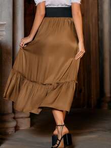 Scarlet Darkness Xù Hoa Sen Cao Thấp Váy Không có áo nịt ngực - màu nâu - Xem 2