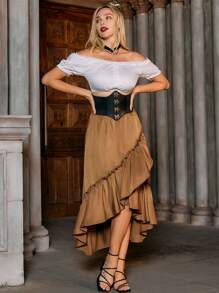 Scarlet Darkness Xù Hoa Sen Cao Thấp Váy Không có áo nịt ngực - màu nâu - Xem 3