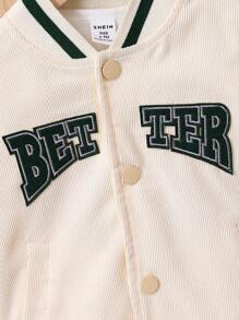 Baby Boy Letter Graphic Striped Trim Varsity Jacket Without Tee - Apricot - View 4