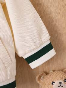 Baby Boy Letter Graphic Striped Trim Varsity Jacket Without Tee - Apricot - View 5