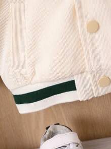 Baby Boy Letter Graphic Striped Trim Varsity Jacket Without Tee - Apricot - View 6