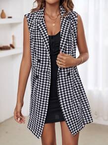 SHEIN Clasi 千鳥格印花雙排釦外套馬甲 - 黑與白 - 查看 7