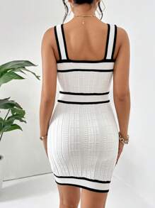 Firerie Contrast Trim Fake Button Jumper Dress - Black and White - View 2