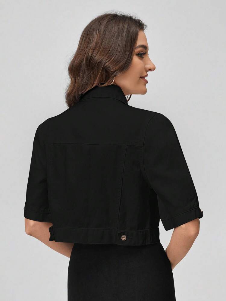 Veste Courte En Jean Poche À Rabat À Bouton