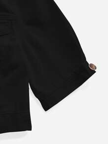 SHEIN EZwear Flap Pocket Button Front Crop Denim Jacket - Black - View 8