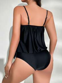 SHEIN 侧抽绳高腰比基尼夏季海滩装 - 黑色 - 查看 2