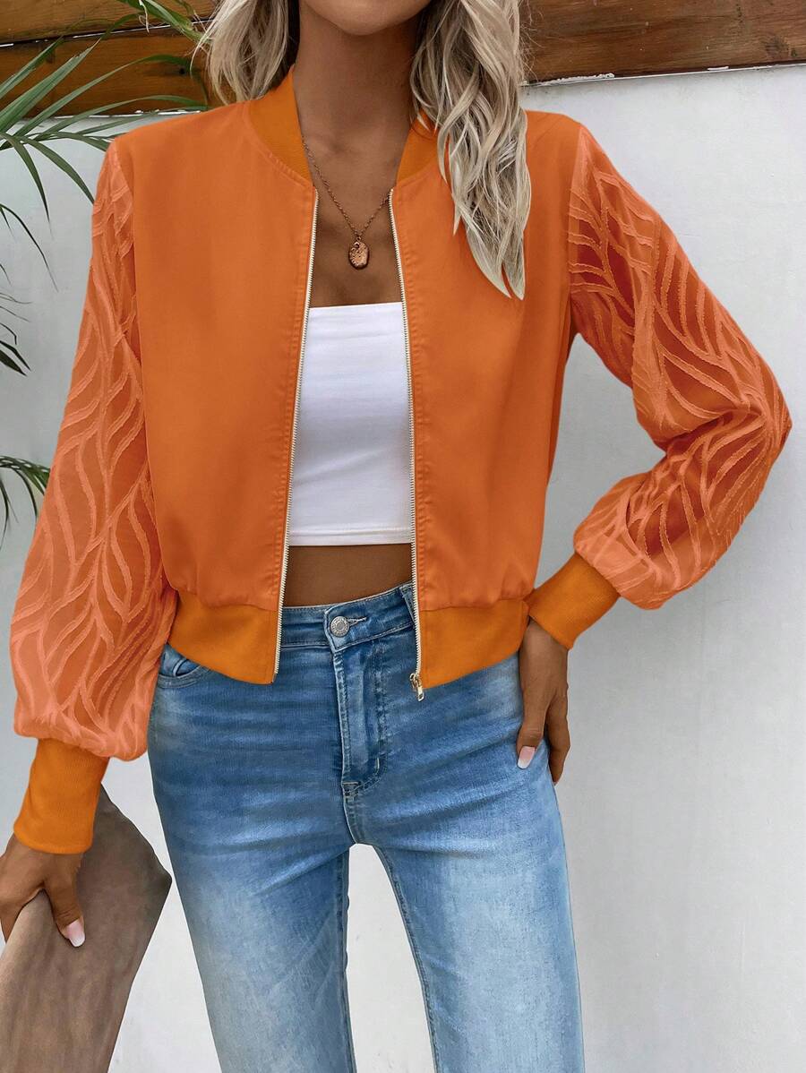 SHEIN LUNE Chất rắn Dây kéo Áo khoác bomber - trái cam - Xem 1