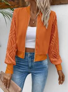 SHEIN LUNE Chất rắn Dây kéo Áo khoác bomber - trái cam - Xem 3