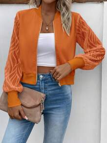 SHEIN LUNE Chất rắn Dây kéo Áo khoác bomber - trái cam - Xem 4