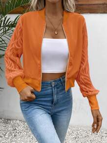 SHEIN LUNE Chất rắn Dây kéo Áo khoác bomber - trái cam - Xem 6
