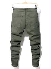 Manfinity LEGND Hombres Jeans ajustados algodón desgarro crudo - Verde militar - Ver 2
