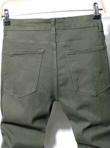 Manfinity LEGND Hombres Jeans ajustados algodón desgarro crudo - Verde militar - Ver 4