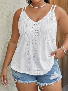 SHEIN VCAY Plus Eyelet Embroidery Cami Summer Top