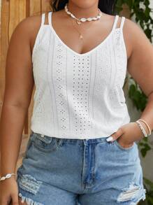 SHEIN VCAY Plus Eyelet Embroidery Cami Summer Top