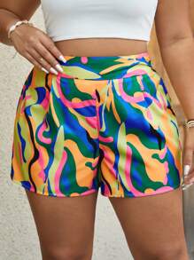 SHEIN VCAY Plus Allover Print Straight Leg Shorts - Multicolor - View 1