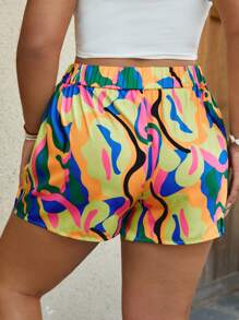 SHEIN VCAY Plus Allover Print Straight Leg Shorts - Multicolor - View 2