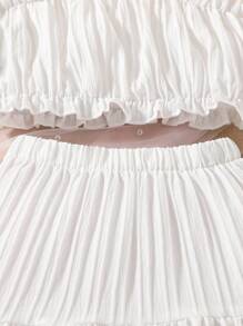 SHEIN Elladie kids Young Girl Cold Shoulder Frill Trim Top & High Low Ruffle Hem Skirt Summer Holiday