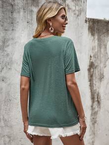 SHEIN LUNE In Trái tim Áo thun - màu xanh lá - Xem 2