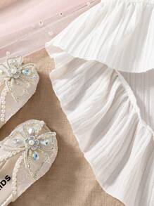 SHEIN Elladie kids Young Girl Cold Shoulder Frill Trim Top & High Low Ruffle Hem Skirt Summer Holiday