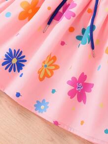 SHEIN Young Girl Floral Print Ruffle Trim Dress - Pink - View 4