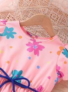 SHEIN Young Girl Floral Print Ruffle Trim Dress - Pink - View 5