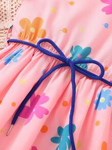 SHEIN Young Girl Floral Print Ruffle Trim Dress - Pink - View 6