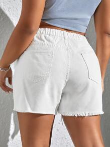 SHEIN EZwear Plus Ripped Raw Hem Denim Shorts - White - View 2