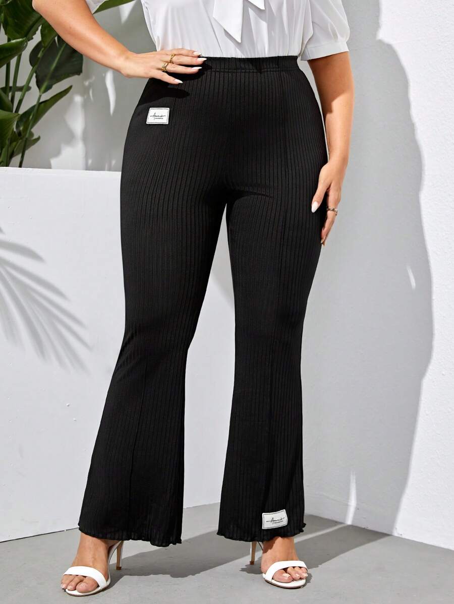 Mulvari Hơn Thư được vá Quần ống loe - màu đen - Xem 1