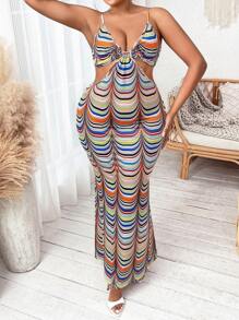 SHEIN SXY Hơn In Toàn bộ Cắt bỏ eo Váy Dây - Nhiều màu - Xem 1