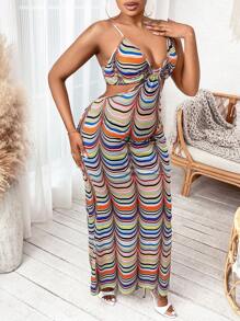 SHEIN SXY Hơn In Toàn bộ Cắt bỏ eo Váy Dây - Nhiều màu - Xem 5