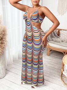 SHEIN SXY Hơn In Toàn bộ Cắt bỏ eo Váy Dây - Nhiều màu - Xem 6