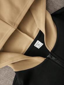 SHEIN Áo len dệt kim có mũ trùm đầu có dây kéo thông thường của Tween Boy có miếng vá - màu đen - Xem 3