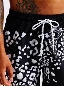 Surfspeed 男士豹紋印花腰部抽繩泳褲 - 黑色 - 查看 5