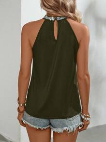 SHEIN LUNE 亮片拼接後鎖孔掛脖上衣 - 軍綠色 - 查看 2