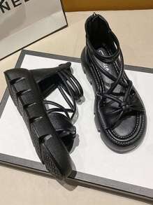 Sandales compensées et à plateforme pour femmes - Noir - Voir 1