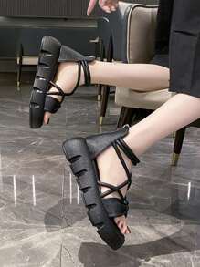 Sandales compensées et à plateforme pour femmes - Noir - Voir 3