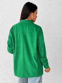 SHEIN EZwear Túi có nắp Thả vai Nút phía trước áo - màu xanh lá - Xem 2