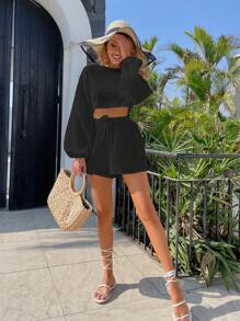SHEIN MOOSTA Shorts de pierna ancha unicolor de cintura con nudo