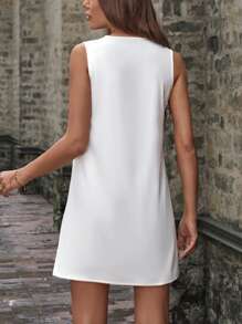 SHEIN Clasi Contrast Trim Tank Dress - Apricot - View 2