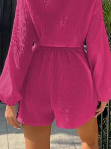 SHEIN Unity 素色腰上打結闊腿短褲 - 玫紅色 - 查看 4