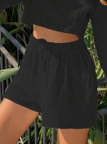 SHEIN MOOSTA Shorts de pierna ancha unicolor de cintura con nudo