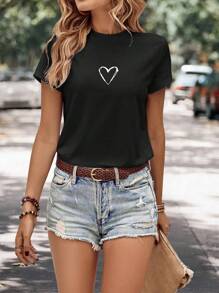 EMERY ROSE Heart Print Tee - Black - View 1