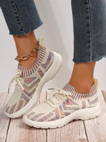 Sporty Sneakers For Women, Striped Pattern Lace-up Front Running Shoes - Multicolor - View 7