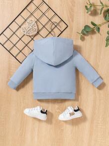 男婴熊印花袋鼠口袋卫衣 - 藍色 - 查看 2