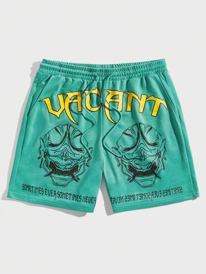 Guys Letter Graphic Drawstring Waist Shorts