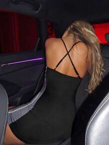 SHEIN ICON Vestido de tirantes ajustado mapa de calor corporal con estampado - Negro - Ver 2