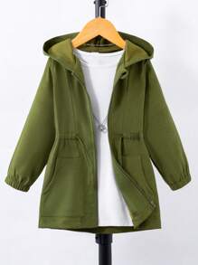 SHEIN 男小童1入組雙口袋連帽外套 - 軍綠色 - 查看 1