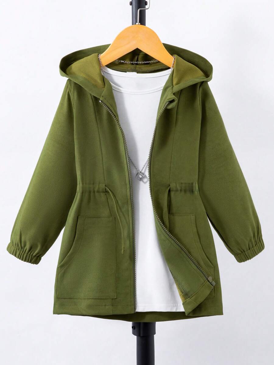 SHEIN 男小童1入組雙口袋連帽外套 - 軍綠色 - 查看 1