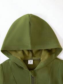 SHEIN 男小童1入組雙口袋連帽外套 - 軍綠色 - 查看 3