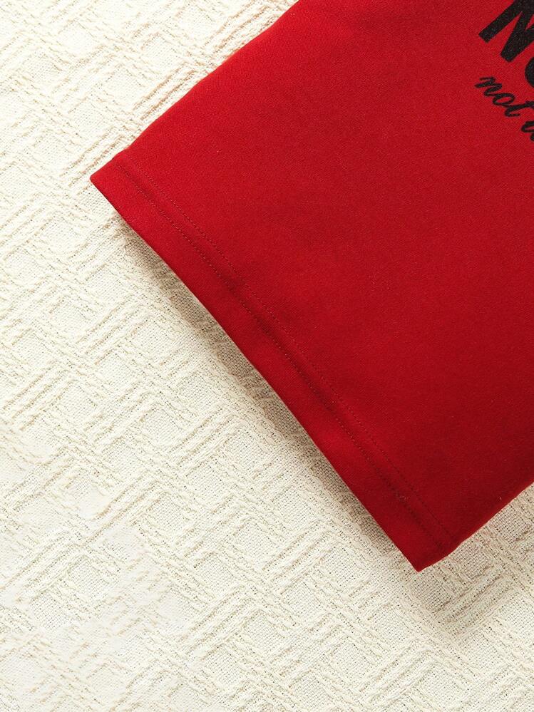 SHEIN Playful Pals 2pcs Baby Boy Casual All-Match Letter Graphic Round Neck Short Sleeve T-Shirt And Shorts Set, Versatile For Daily, Outdoor, School, Sports Wear, Spring/Summer - Burgundy - View 7